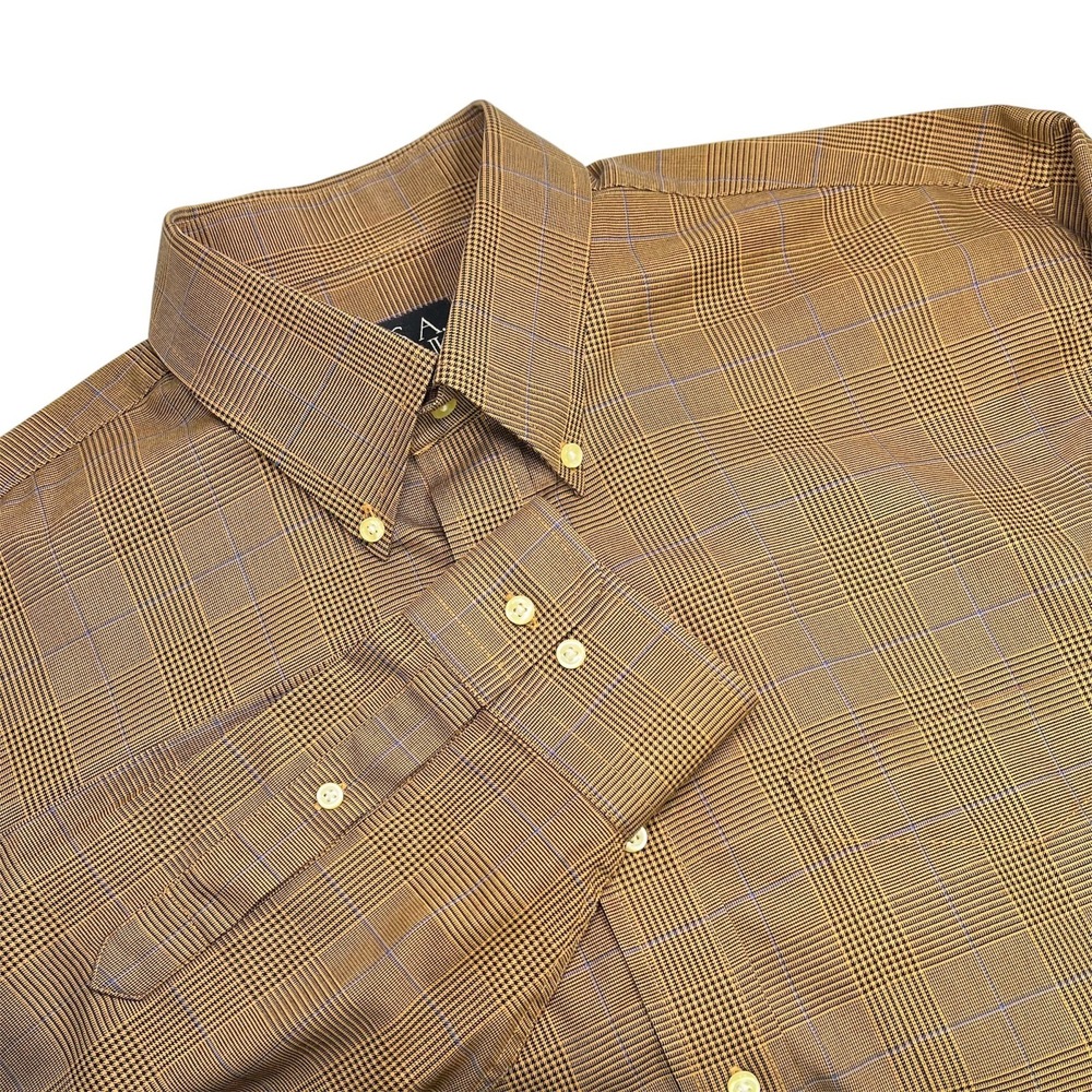 JOS A BANKS Travelers Brown Button Dn Men Size L  Pocket Long Sleeve Sheen Flaws